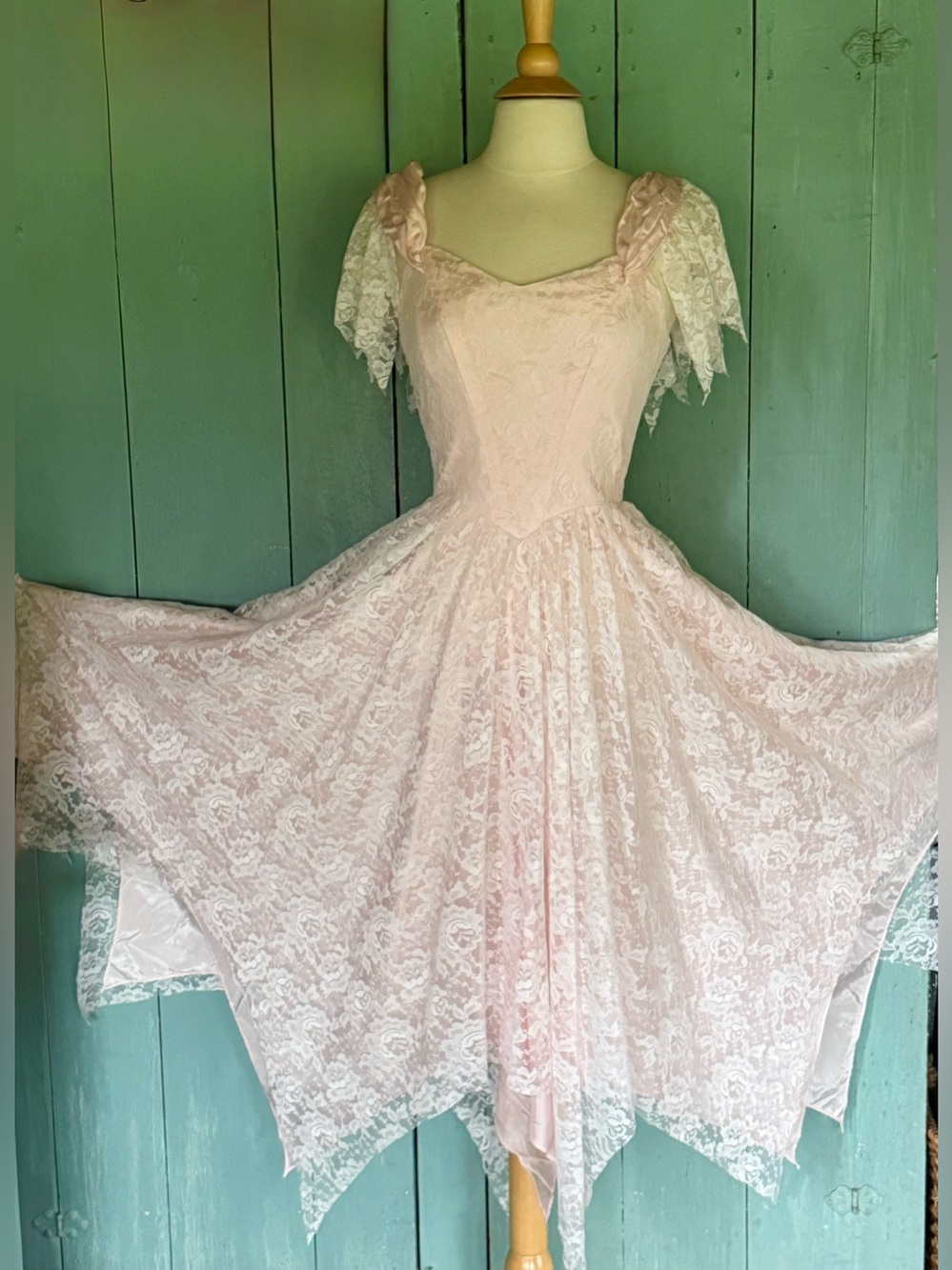 SOLD! - Pink Lace Full Circle Party Dress High Low Sweetheart Neckline S